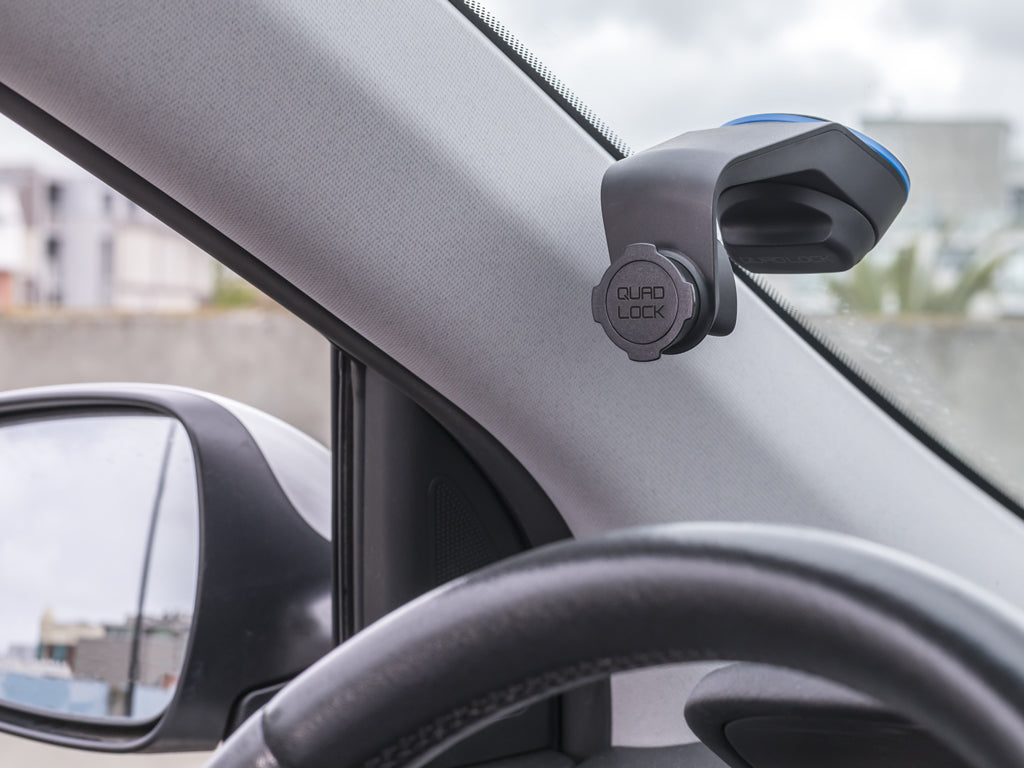 quad lock car mount on windshield. Perfect for using GPS from your smartphone