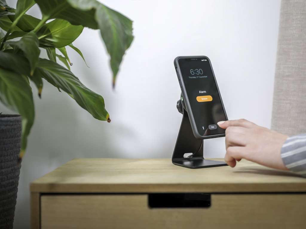 Desk Mount on bedside table with Wireless Charging.