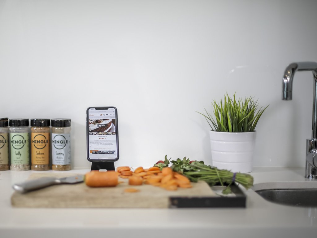 The Quad Lock Desk Mount is handy for mounting your smartphone in the kitchen.