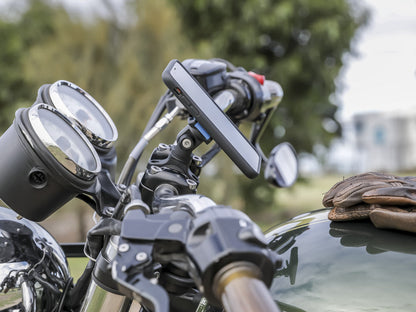 iphone on quad lock motorbike mount with knuckle adaptor